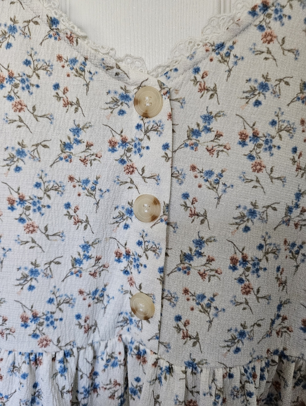 Blu Pepper Floral Babydoll Dress Medium Cottagecore Mini Lace Trim Button Front - Picture 5 of 14
